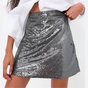 NWT Gap Womens Recycled Sequin Silver Mini Skirt 16